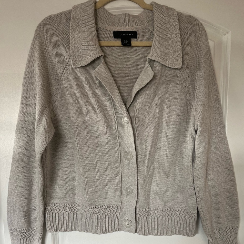 Tahari Collared Button-Up Cardigan